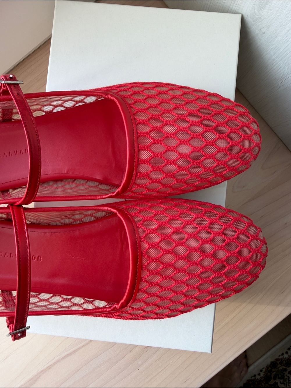 Freda Salvador Laurel Fishnet Mary Jane Flats Crimson Red Size 10 - Picture 8 of 10